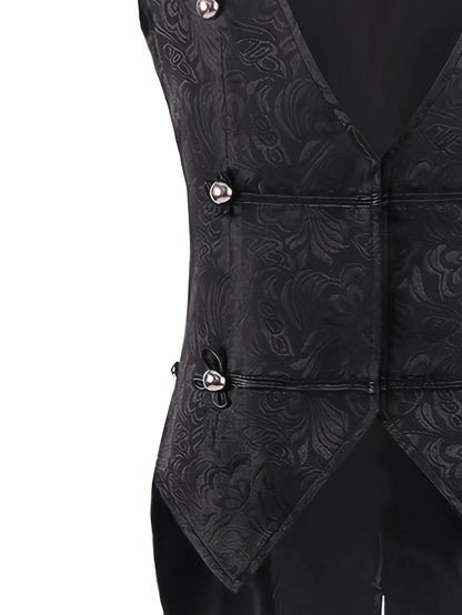 2026 New European Medieval Men's Gothic Vest, Halloween Stage Costume, Button Lapel, Slim Fit, Mid-Length Black Waistcoat
