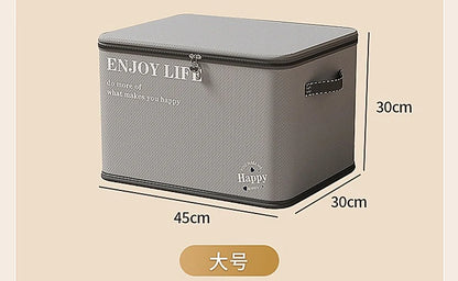 Heavy Duty Non Woven Closet Organizer Foldable Open Top Storage Bins With Faux Leather Handles For Winter Blankets And Toys Gray