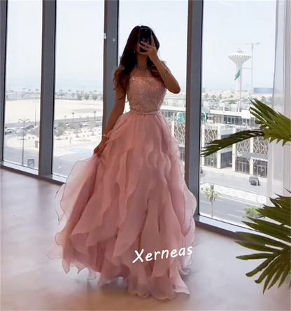 Customized Organza Sequined Strapless A-line Long Dresses Bespoke Occasion Luxury Evening Gown Gorgeous Elegant Glitter