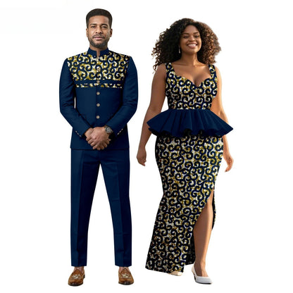 New African Print Men's Suit, Wax-dyed Couple Set, Women's Dress + Men's Suit  Women Clothing