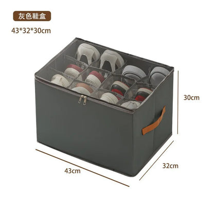 Shoe Storage Box Organizer 600D Oxford Cloth Foldable Clear Cover Zipper Under Bed Closet Wardrobe Dustproof Compartment Holders