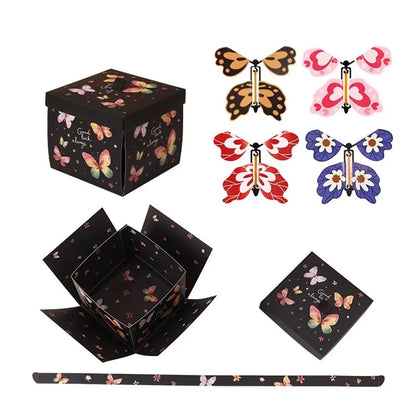 Multicolor Flying Butterfly Gift Box Auto Expand Paper Exploding Gift Box Novelty Wind Up Mechanism Present Box