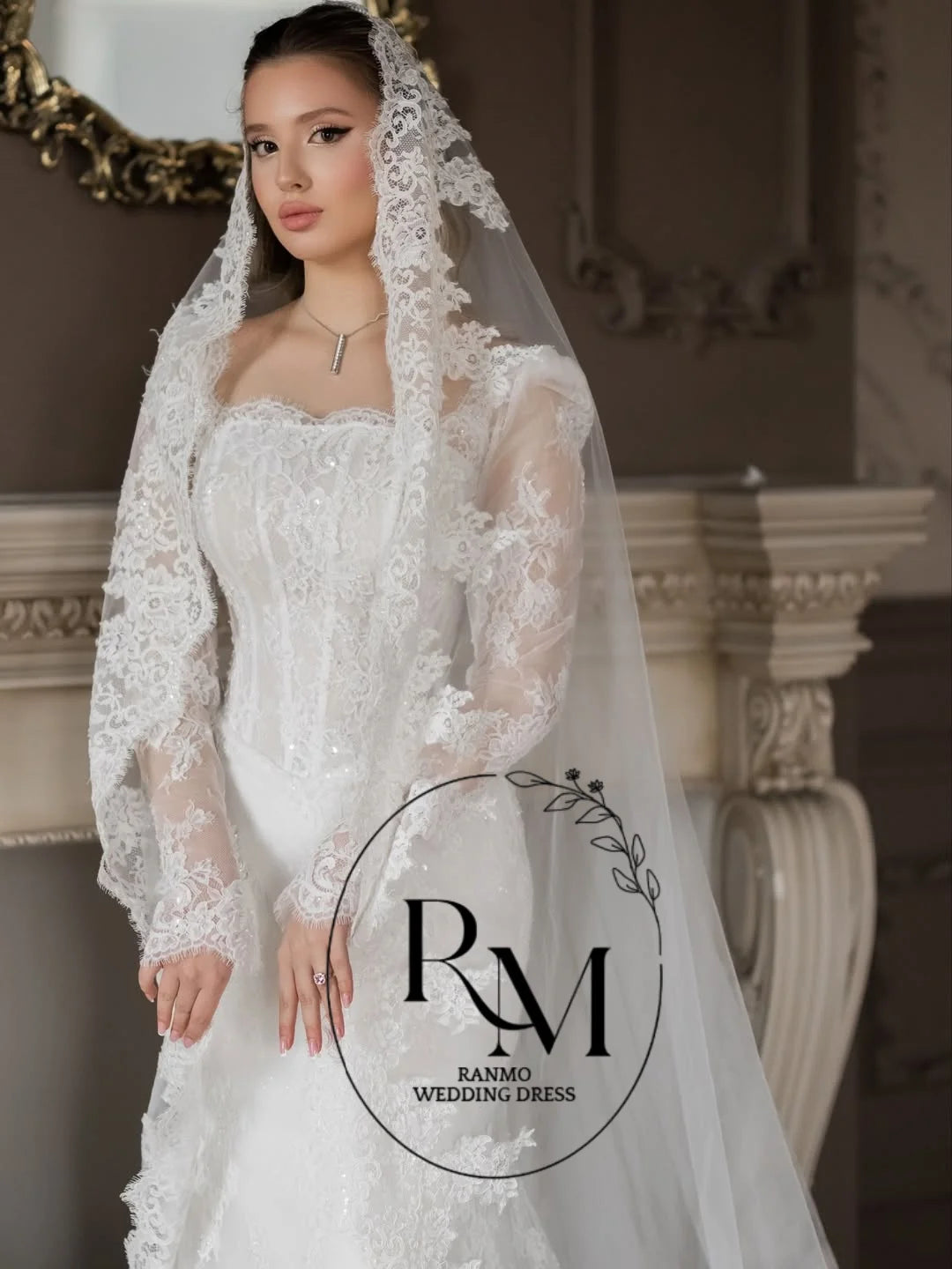 Ranmo New Exquisite Mermaid Wedding Dress Square Collar Sequined Lace Bridal Gown 2026 Floor-Length Customized Vestidos De Novia