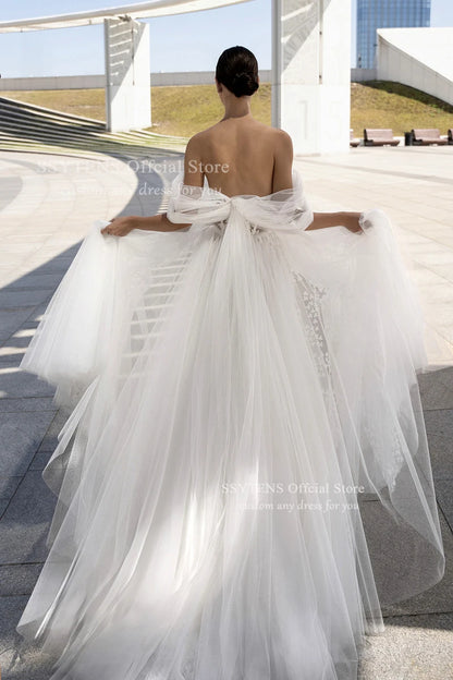 SSYTENS Vintage Boho Wedding Dresses Off Shoulder Lace Appliques A-Line Wedding Gown Elegant Sweetheart Bridal Gown Customized