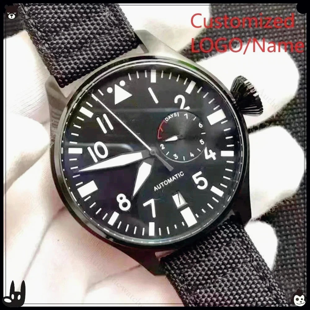 Fashion Sport Pilot Automatic Mechanical Watches High Quality Stainless Steel Case Elegant Black Blue Dial Vintage Brown Leather