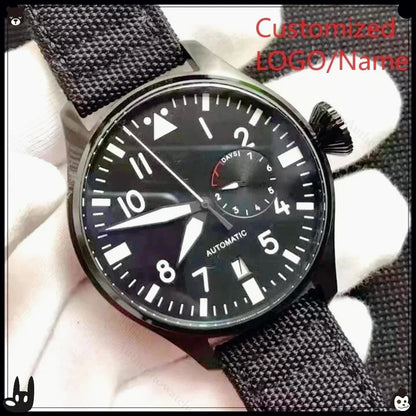 Fashion Sport Pilot Automatic Mechanical Watches High Quality Stainless Steel Case Elegant Black Blue Dial Vintage Brown Leather