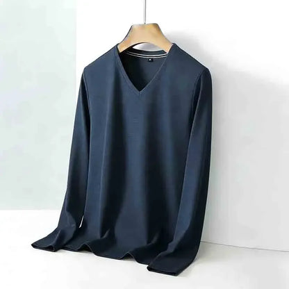 All-season Men's Light Gray V-neck Long Sleeve Knitwear Comfortable Casual Pullover for All Occasions