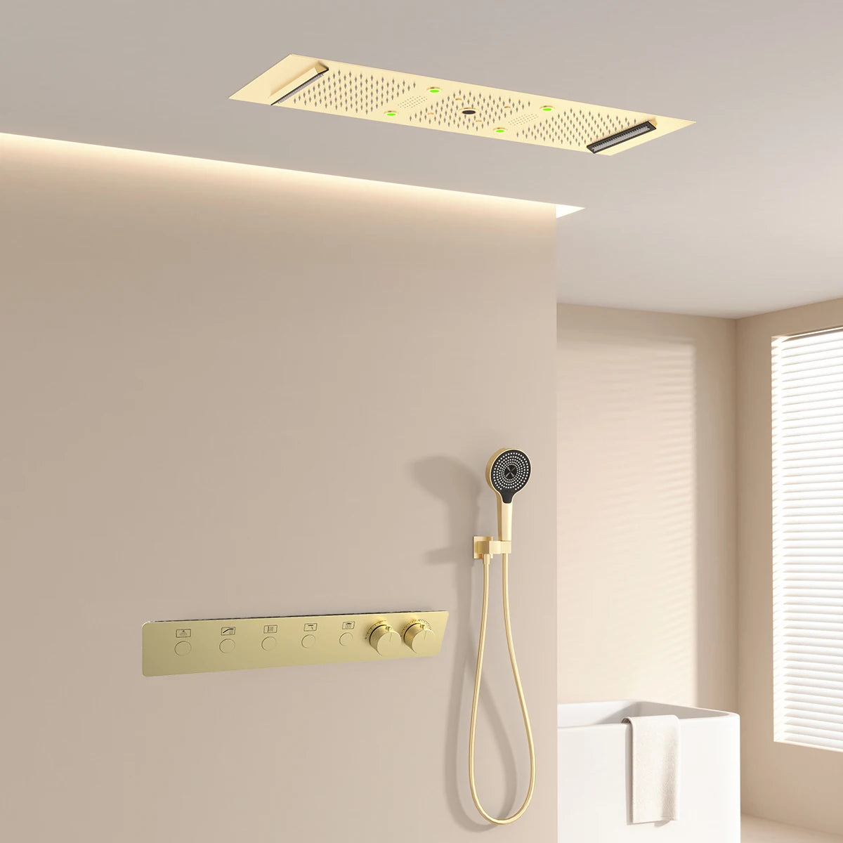 300*900mm  Bathroom Ceiling LED Thermostatic Smart Shower Faucet Set with Rainwater Waterfall Led Shower Head Set