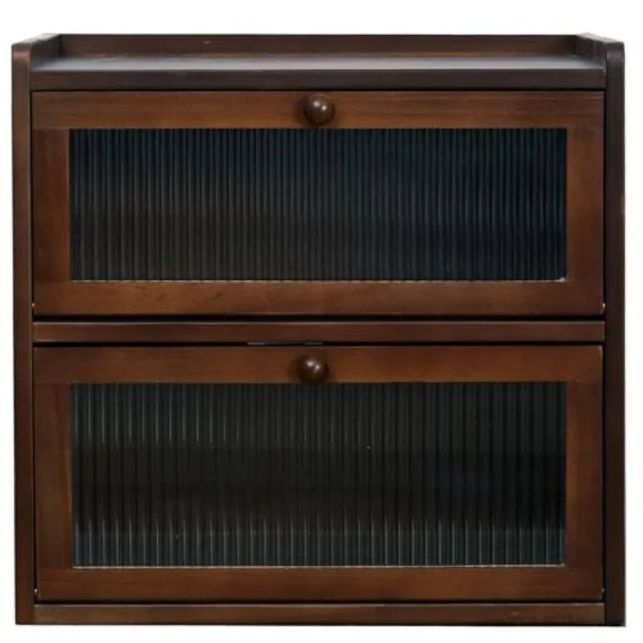 Double 2 Layer Large Bread Box for Kitchen Counter, Wooden Bread Storage Container Organizer Holder with Acrylic Window