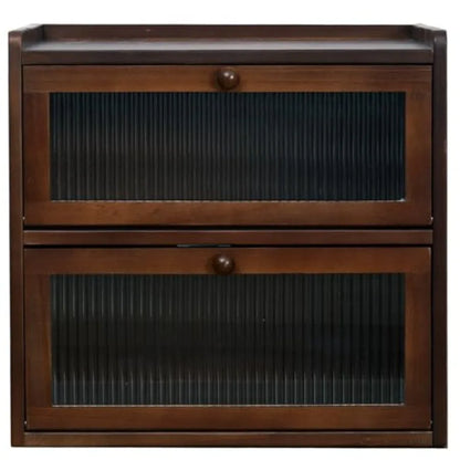 Double 2 Layer Large Bread Box for Kitchen Counter, Wooden Bread Storage Container Organizer Holder with Acrylic Window