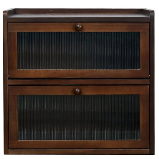 Double 2 Layer Large Bread Box for Kitchen Counter, Wooden Bread Storage Container Organizer Holder with Acrylic Window
