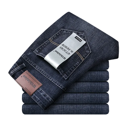 2026 New Business Men's Jeans Casual Straight Stretch Fashion Classic Blue Black Work Denim Pant Trousers Male  Clothing