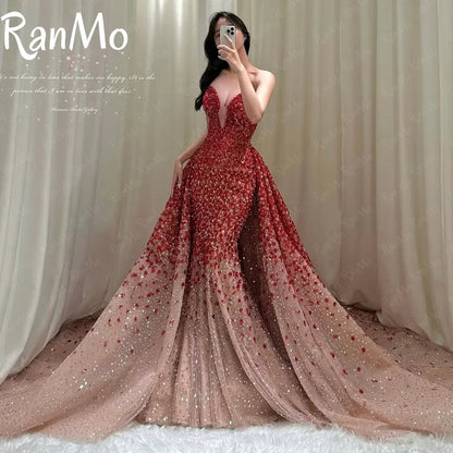 Ranmo 2025 New Customised Evening Dress Luxury Sweetheart Beaded Party Gown Sleeveless Mermaid Floor-Length Party Dress فسات
