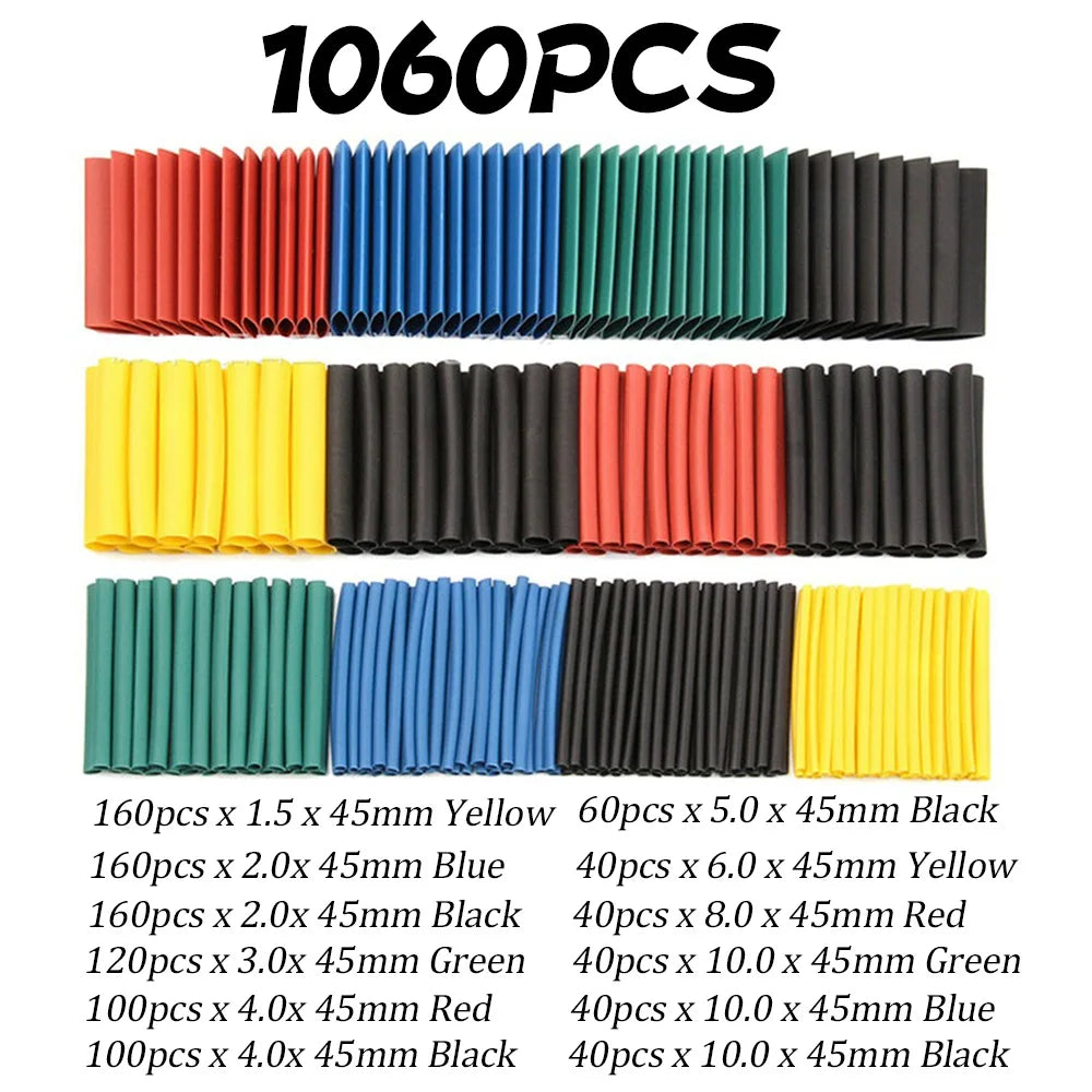 127-1060 pcs 2:1 Heat Shrink Tube Shrinking Assorted Polyolefin Insulation Sleeving Wire Cable Sleeves Wrap