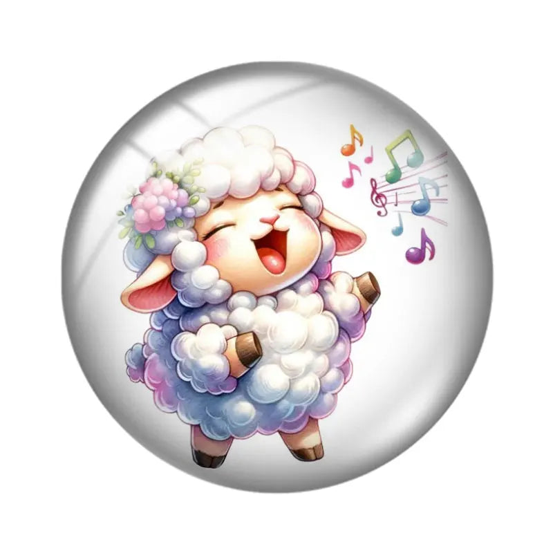 Watercolor Cute Sheep 10pcs mix18mm/20mm/25mm Round photo glass cabochon demo flat back Making findings
