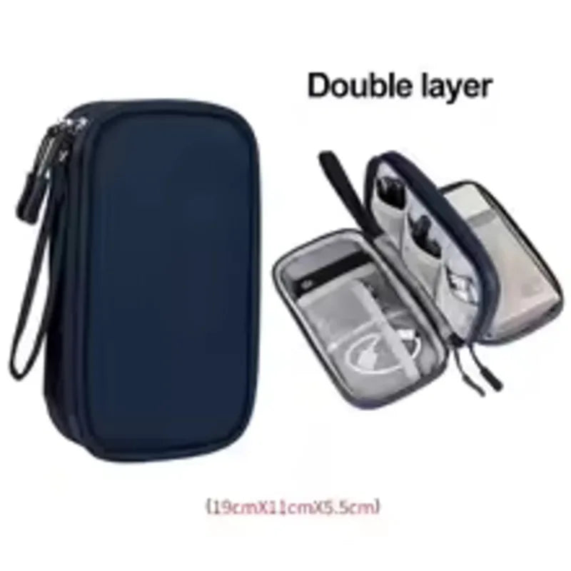 1PCS Grey/Black/Pink/Navy NEW Travel Organizer Bag Cable Storage Organizers Pouch Carry Case Portable Double Layers Storage Bags
