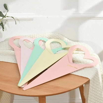 10pcs Romantic Heart Single Flower Box DIY Paper Bouquet Packaging Box Portable Rose Wrapping Gift Box Wedding Birthday Party