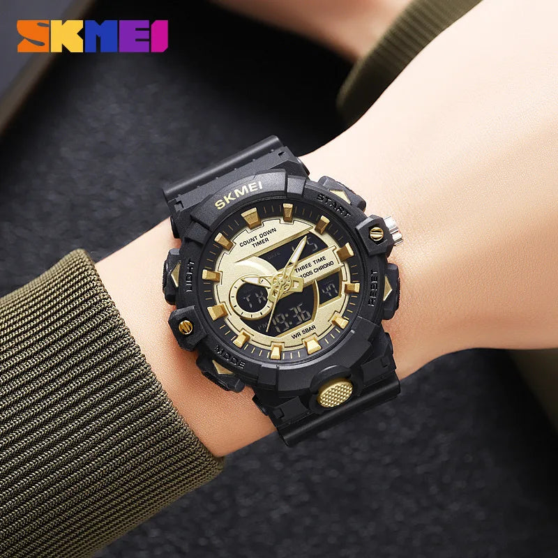 Multifunctional LED Light Digital Sport Watch Mens Casual Student Stopwatch Clendar Clock Quartz Analog Wristwatches 2225
