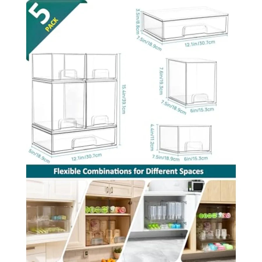 Baby Bottle Organizer for Countertop with Dust Protection, 5Pack Stackable Baby Organizers and Storage for Bottles, Clear Acryl