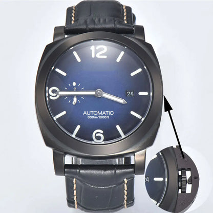 44mm Men's Watch Seagull ST2555 Movement Stainless Steel Case Automatic Mechanical Watch Strength Mineral Glass Leather Bracelet