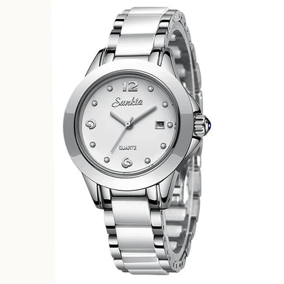 Sunkta Fashion Casual Quartz Woman Watch Elegant Luxury Ceramics Diamond Calendar Waterproof Ladies Women's Watches Montre Femme