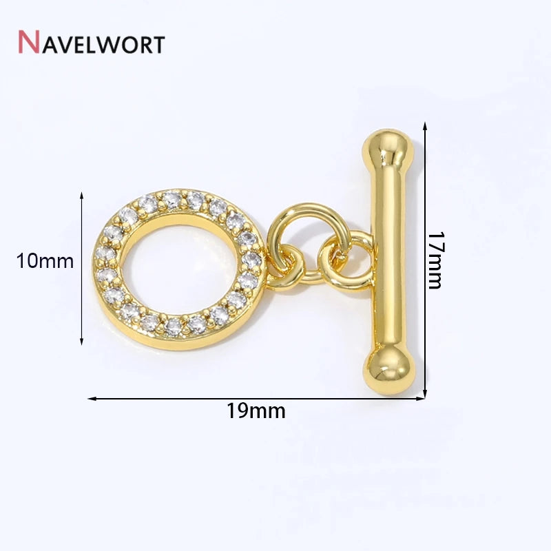 18K Gold Plated Brass Inlaid Zircon OT Clasps Connectors Toggle Clasps,for DIY Jewelry Making Necklaces Bracelets Accessories