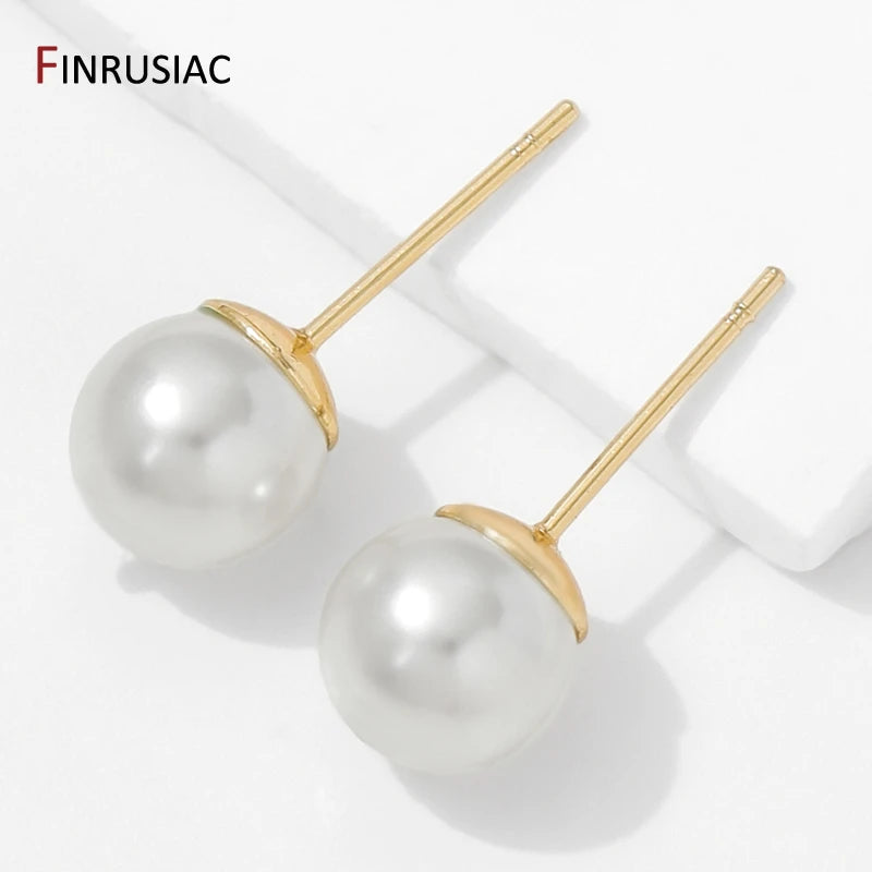 14K Gold Plated Brass Earring Stud Base Blank Post Ear Studs Tray Earplug For Pearl DIY Earring Making Accessories