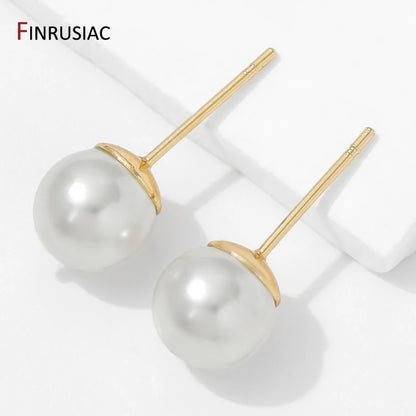 14K Gold Plated Brass Earring Stud Base Blank Post Ear Studs Tray Earplug For Pearl DIY Earring Making Accessories