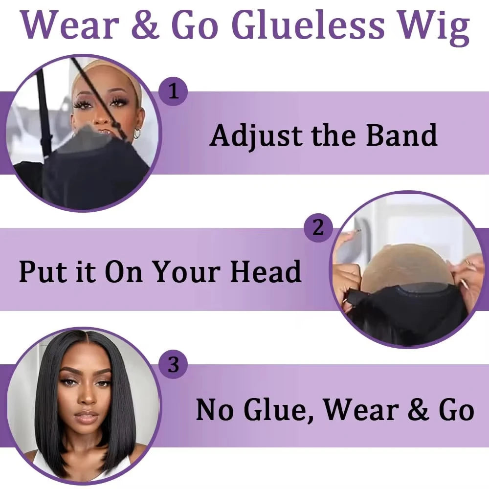 Glueless Wigs Human Hair Pre Plucked Wear and Go 5X5 Pre Cut HD Lace Closure Bob Wig Straight Short Bob Wig Human Hair for Women