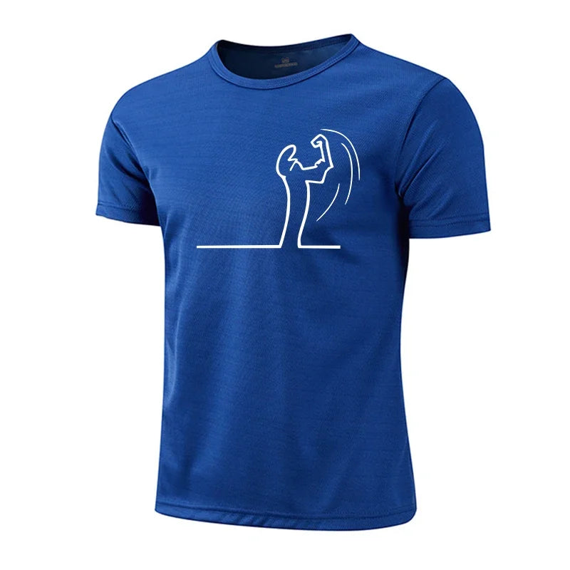 Mens T-shirt Print Casual Fitness Exercise Tops Outdoor Jogging Marathon Clothing Summer Quick-Dry Mesh Tees Cycling Sportswear