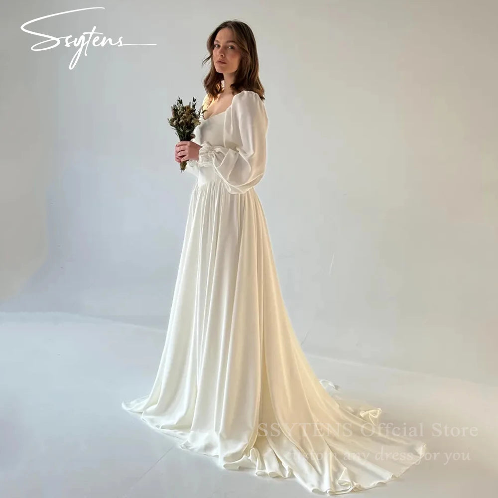 SSYTENS Customized Simple Beach Wedding Dresses Strapless Long Sleeves Bridal Gowns Formal Ceremony Prom Party Wear for Brides