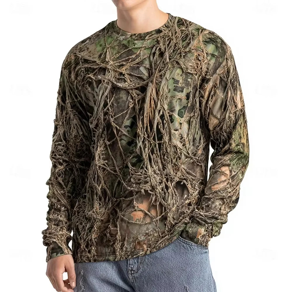Men's Camo Animal Print Long Sleeve,3D Graphic Crew Neck Shirt, Outdoor Street Style, Spring Summer Casual Tops,For Men Hunting