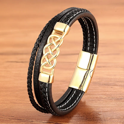 XQNI Luxury Vintage Multilayer Leather Men Bracelet Bead Bracelet Stainless Steel Charm Jewelry Male Wrist Bangle Birthday Gift
