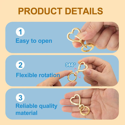 5/10/20/40 Sets Double Opening Swivel Keychain Clips Heart Spring Clasp Hooks Snap Rings for Lanyards Crafts Camping Hiking Gift