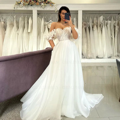 Organza Sweetheart Wedding Dresses Off-Shoulder A-line Ivory Wedding Bride Dress Elegant Dress For Wome 2025 Vestidos De Novia