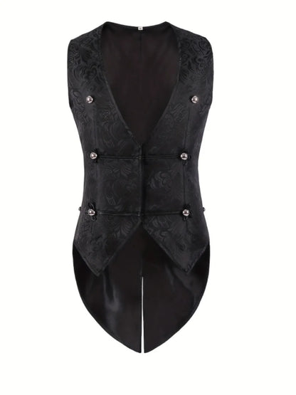 2026 New European Medieval Men's Gothic Vest, Halloween Stage Costume, Button Lapel, Slim Fit, Mid-Length Black Waistcoat