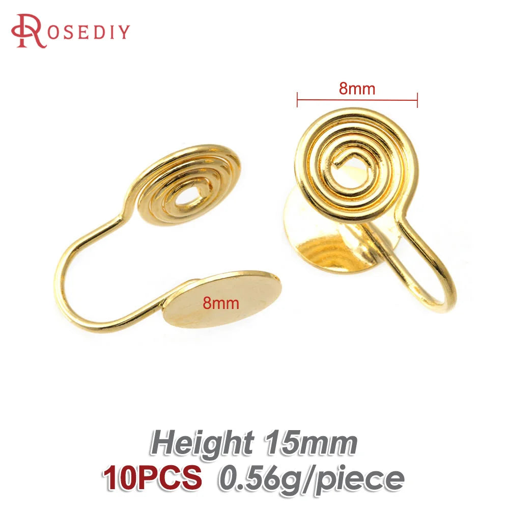 10PCS 4MM~14MM 18K Gold Color Brass with Trays Bezels Settings Earrings Clips High Quality Diy Women's Earrings Jewelry Making