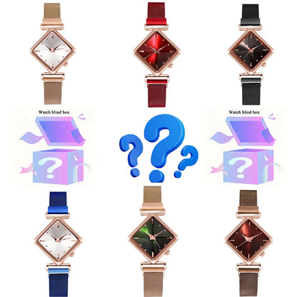 Ladies' simple, fashionable, personalized diamond shaped magnet watch blind box