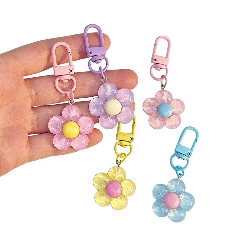 Cute Flower Keychains for Women Clear Resin Keychain Lobster Clasp Bag Purse Charms Backpack Decorations Jewelry DIY Accessories