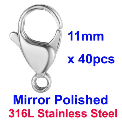 20/30/40 316L Stainless Steel Lobster Clasps Wholesale Mirror Polished 9-19mm 18k Gold Vacuum Plated Diy Jewelry Making Findings