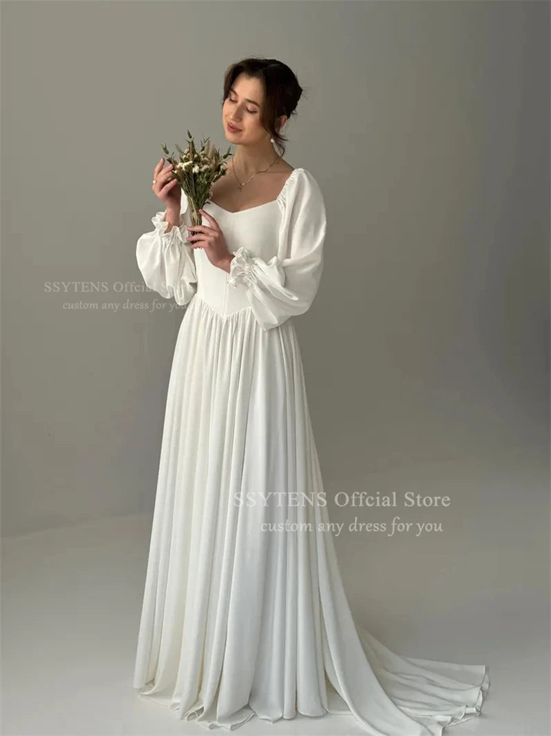 SSYTENS Customized Simple Beach Wedding Dresses Strapless Long Sleeves Bridal Gowns Formal Ceremony Prom Party Wear for Brides