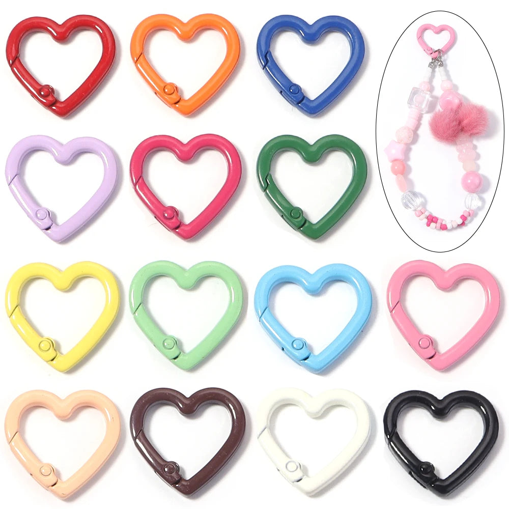 5pcs Alloy Heart Spring Clasps Snap Hooks Carabiner Keychain Clips Dolls/Label Connector For Jewelry Making DIY Accessories