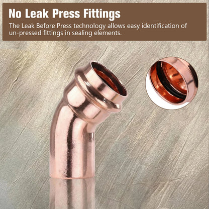 Copper Press-Fit Fittings Leakproof Copper Pipes Welding Connector Multi-Purpose Home Plumbing Accessories