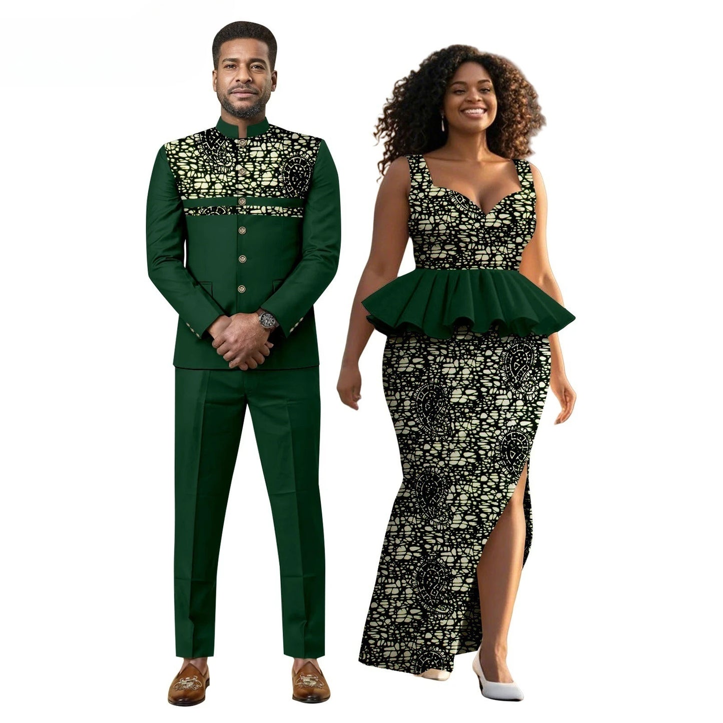 New African Print Men's Suit, Wax-dyed Couple Set, Women's Dress + Men's Suit  Women Clothing