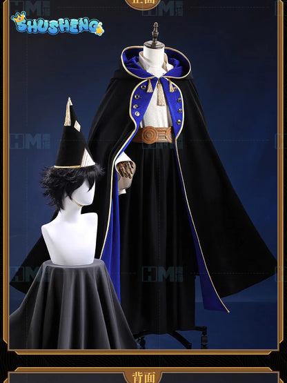 In stock Witch Hat Atelier Olruggio XS-XXL Cosplay Costume Wig Tongari Boushi Atelier Black Cape With Blue Lining Man Halloween