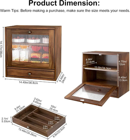 Large Capacity Wooden Bread Box for Kitchen Countertop with Ventilation Holes, Adjustable Shelf, Vintage Farmhouse Design, Keeps Bread Fresh Longer, Retro Brown