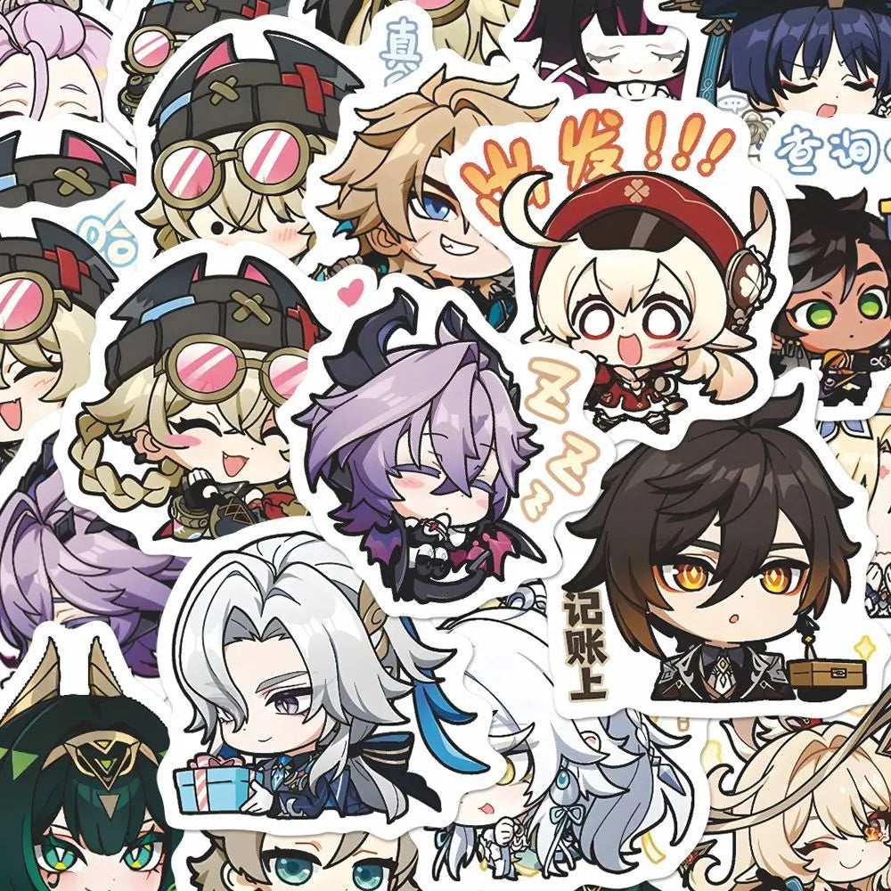 64PCS Genshin Impact Moon Maiden Anime Stickers Cartoon Graffiti Decals Helmet Skateboard Laptop Motorcycle Sticker Decor