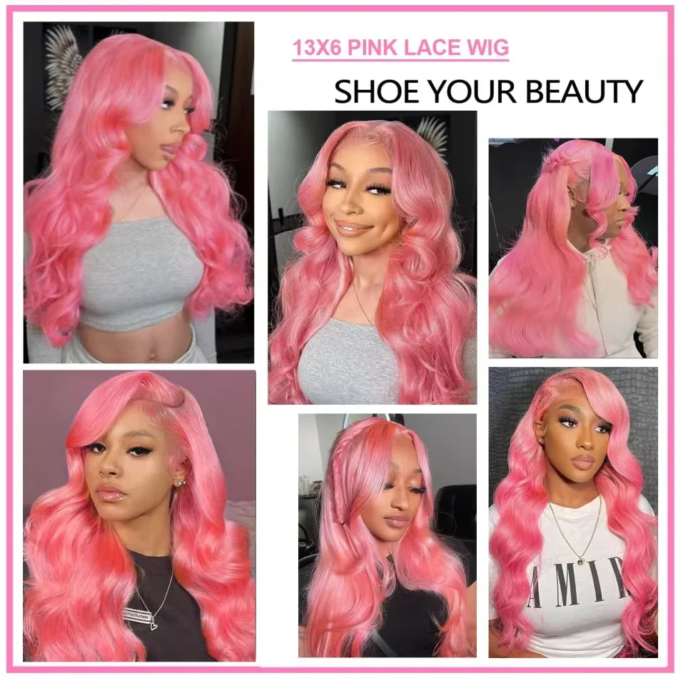 13x4 Body Wave Light Pink Lace Front Wig Brazilian Human Hair Wigs Colored Wig 13x6 Transparent HD Lace Frontal Wigs For Women