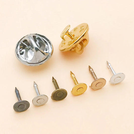 50pcs 8mm 11mm Pin+ Back Stabbing Brooch Pin Settings Flat Base Brooch Pins Butterfly Clasp DIY Jewelry Making Accessories