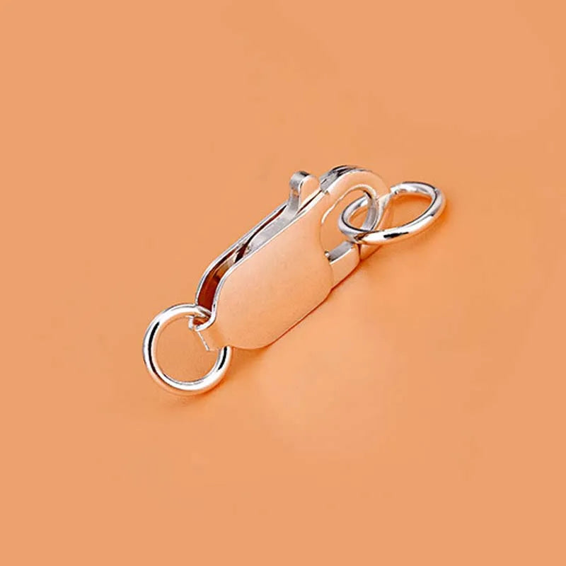 Genuine Real Pure Solid 925 Sterling Silver Lobster Clasp Hook Claw Buckle With Double Sealed Ring Connector Jewelry Findings